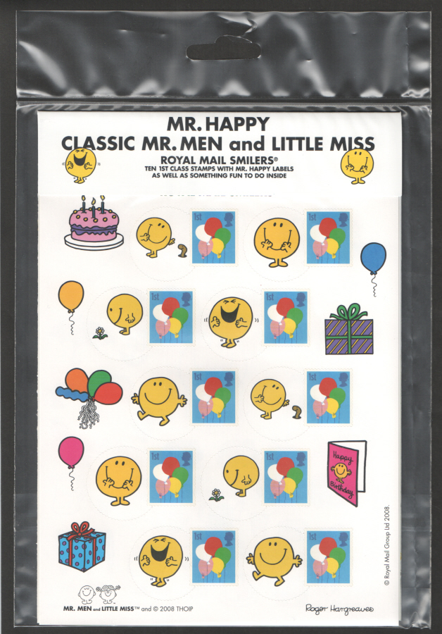 (image for) LS52 (Variant) 2008 Classic Mr Men & Little Miss - Mr Happy Smilers For Kids 10 x 1st Class Pack - Click Image to Close